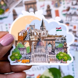 Naklejka Budapeszt, Naklejka Podróżna Węgry, Naklejka Winylowa Panorama Budapesztu, Pamiątka z Węgier, Naklejka Estetyczna Podróży, Naklejka Miasto Europejskie