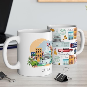 Cuba coffee mug, Cuba inspired mug, Illustrated Cuba skyline Mug, Christmas Cuba mug, Custom travel mug, Havana Cuba Landmarks, Cuba gift