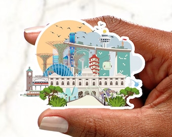 Singapore sticker, Illustrated Singapore Landmarks sticker, Asia travel sticker, Planner Journal Notebook sticker, Travel souvenir gift