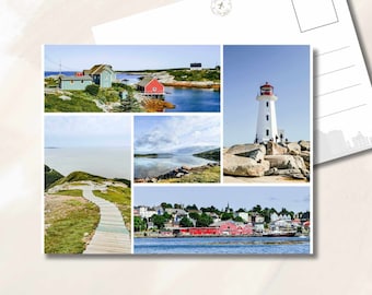 Carte postale de la Nouvelle-Écosse, phare de Peggy's cove, cartes postales de voyage, Lunenburg, photographie de la Nouvelle-Écosse, sentier Skyline, carte postale collage photo