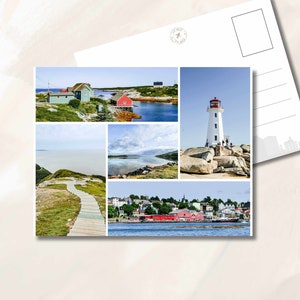 Nova Scotia Postkarte, Peggy's cove Leuchtturm, Reisepostkarten, Lunenburg, Nova Scotia Fotografie, Skyline Spur, Fotocollage Postkarte