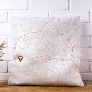 Coussin pour épingles de localisation, carte personnalisée du lieu où nous nous sommes rencontrés, cadeau carte personnalisée, cadeau meilleur ami, cadeau d'anniversaire personnalisé, coussin décoratif personnalisé