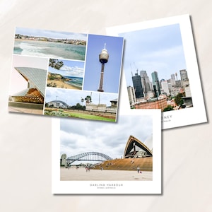 Sydney Postcards, Oceania postcards, Travel postcards, Australia travel art, Darling Harbour, Sydney opera house, Harbour bridge souvenir