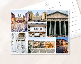 Carte postale de Rome, Cartes postales de voyage, Art du voyage à Rome, Monuments italiens, Colisée, Panthéon, Photographie Rome Italie, Cadeau souvenir Rome