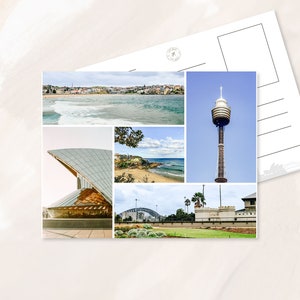 Carte postale de Sydney, cartes postales de voyage, art de voyage à Sydney en Australie, opéra de Sydney, photographie de la plage de Bondi, cadeau souvenir des monuments de Sydney