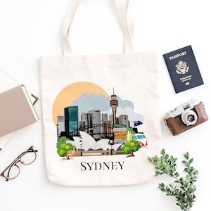 Sydney canvas tote bag, Travel tote bag, Sydney Australia, Cotton tote bag, Colourful Sydney bag, Book Bag, Australia gift, Sydney souvenir