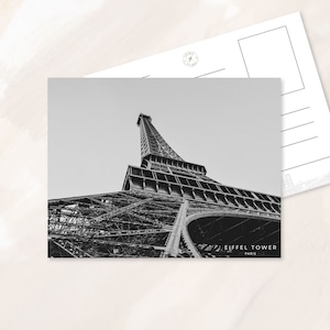 Paris postcard, Travel postcards, Paris travel art, Black and white Eiffel Tower postcard, Paris France photography, Paris souvenir gift