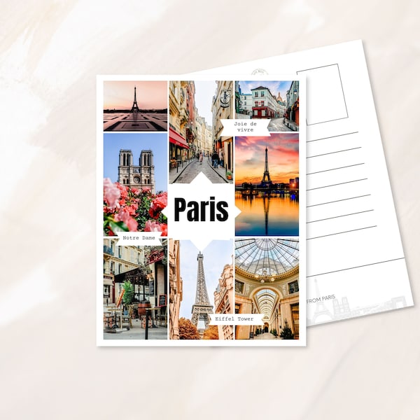 Paris postcard, Travel postcards, Paris travel art, Parisian landmarks, Eiffel Tower postcard, Paris France photography, Paris souvenir gift