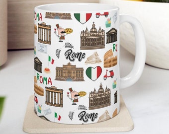 Rome coffee mug, Illustrated Rome Italy mug, Popular Rome Landmarks, Italy mug, Travel mug, Rome souvenir, Roma ceramic mug, Rome mug gift