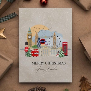 London Grußkarte, Reise-Grußkarte, London Urlaubskarten, London Travel Weihnachtskartenset, Illustrierte London Weihnachtskarte
