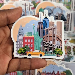Naklejka Nowy Jork, Panorama Nowego Jorku, Naklejka Illustrated New York Landmarks, Naklejka NYC, Naklejka Planner Journal Notebook, Naklejka na laptopa