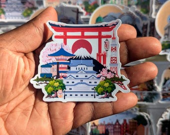 Japan-klistermärken, Illustrerade Japan-landmärken-klistermärken, Reseklistermärken, Tokyo-klistermärken, Planner Journal-anteckningsblock-klistermärken, Wanderlust-klistermärken