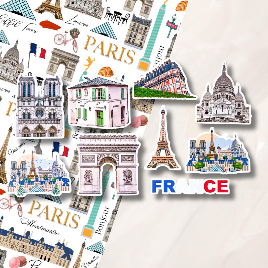 Paris Sticker Set Paris Stickers, Paris Landmarks, Eiffel Tower, Notre Dame, Arc De ...