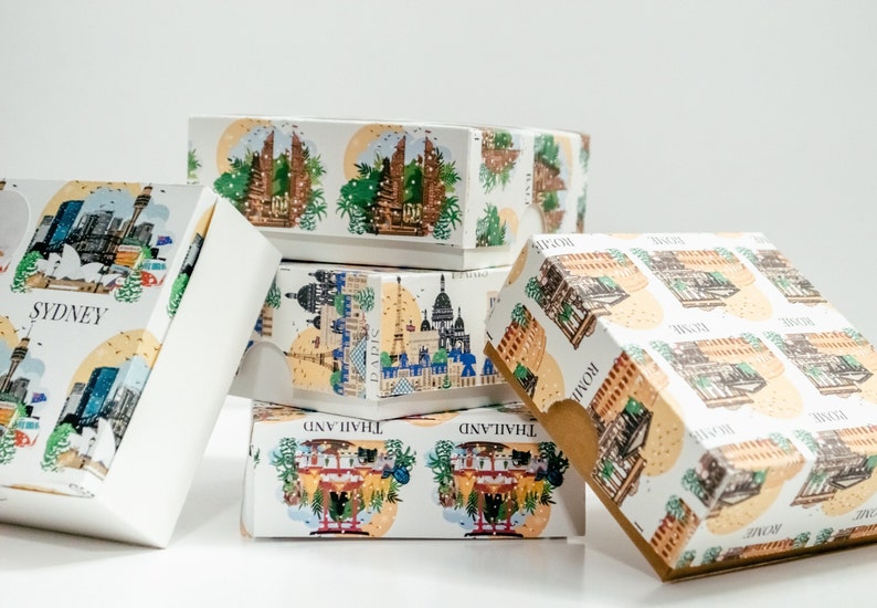 Travel themed ornament gift boxes