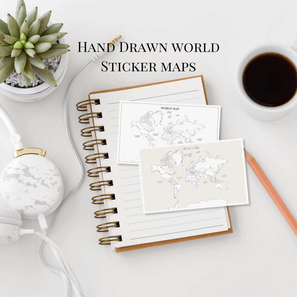 Hand Drawn Colour-in World Map Sticker, Travel Tracker Paper Decal ...