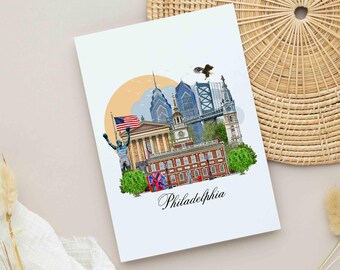 Tarjetas de felicitación de Filadelfia, Monumentos ilustrados de Filadelfia, Juego de tarjetas navideñas, Tarjetas navideñas de Filadelfia, Recuerdos y regalos de Filadelfia