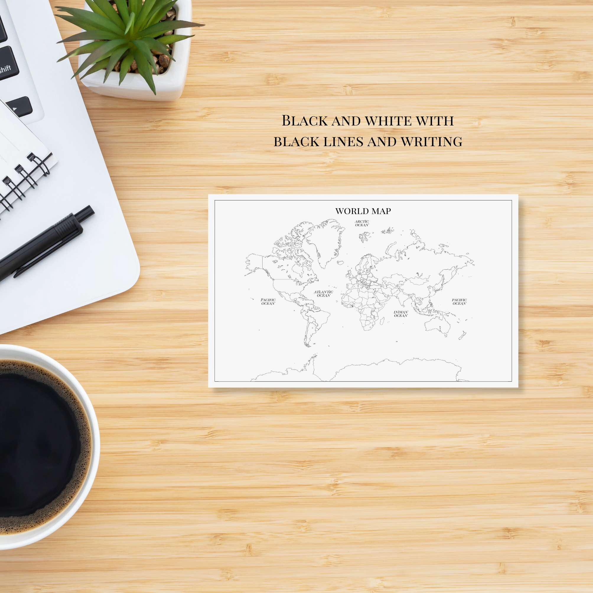 Journal Sticker Map Hand Drawn Colour-in World Map Sticker, Travel Tracker Paper Decal ...