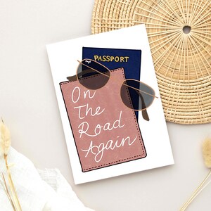 On the Road Again Greeting Card, Travel Quote Passport, Stylish Card for Adventure Lovers, Passport greeting card, Traveller greeting card