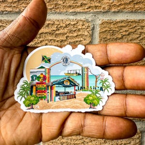 Sticker Jamaïque, Sticker monument de la Jamaïque, Sticker île des Caraïbes, Sticker drapeau jamaïcain, Sticker voyage Jamaïque coloré, Souvenir de la Jamaïque