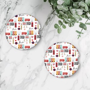 London Car Coaster, UK Souvenir Car Accessories, London Gift ,Travel Lover Gift, Absorbent Stone Coaster for Car Cup Holder, Colourful art
