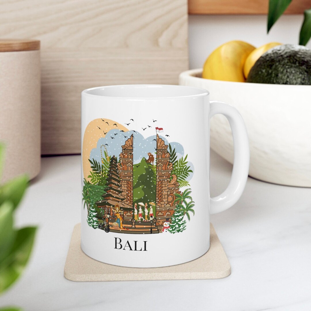 Christmas in Bali Coffee Mug, Bali Inspired Mug, Colorful Illustrated