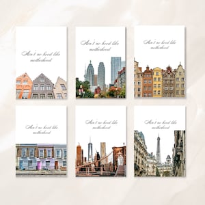 Carte de voeux pour la fête des mères, carte de fête des mères sur le thème du voyage, carte de maternité, destinations en ville, carte de fête des mères pour fille soeur femme