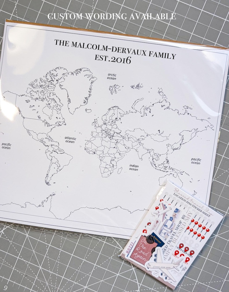Hand Drawn Colour-in World Map Sticker, Travel Tracker Paper Decal ...