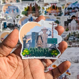 Vancouver stickers, Illustrated Vancouver landmarks sticker, Grouse mountain travel stickers, Planner Journal stickers, Outdoorsy stickers