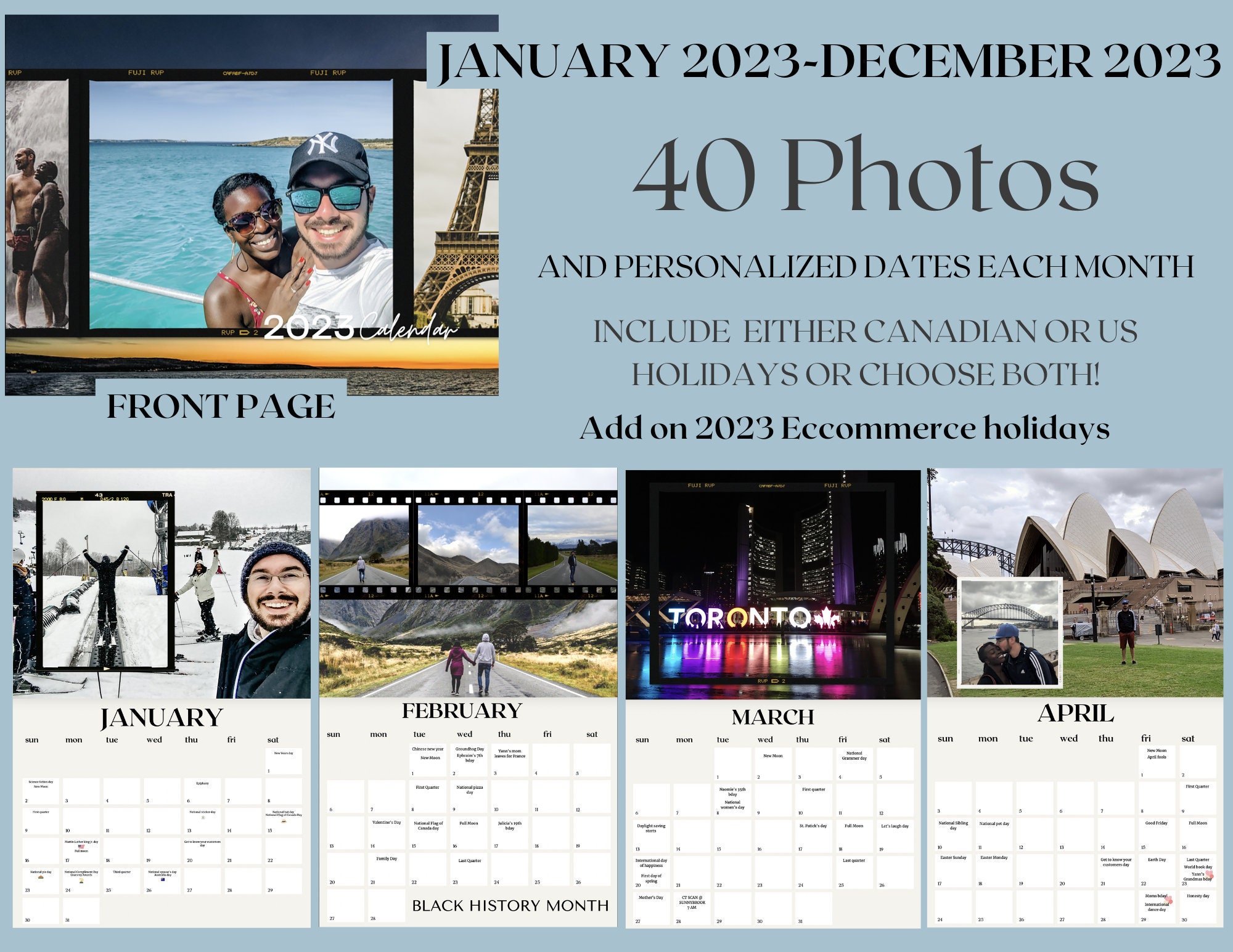 Custom Photo Wall Calendar for 2024, Personalized Photo Calendar