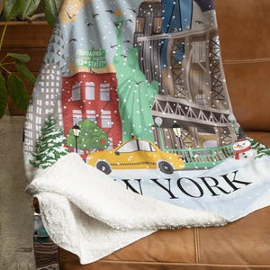 New York City Sherpa Blanket, NYC Fleece Throw, Cozy Winter Decor, Travel Lover Gift, Soft Plush Bedding, Warm Home Accent