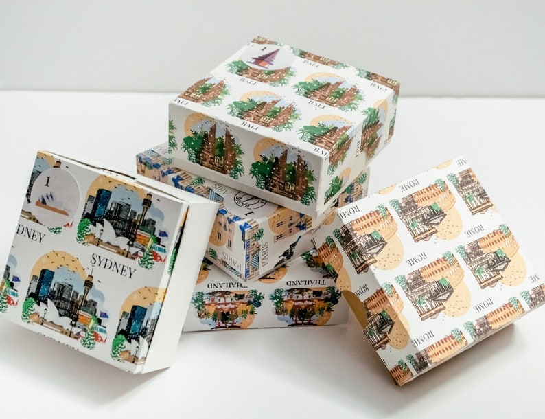 Travel themed ornament gift boxes