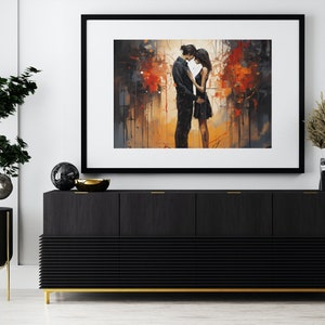 Boy and Girl Holding Each Other | Instant Download | Romantic Wall Art | Couple&#39;s Illustration | Love and Relationship | Digital Print