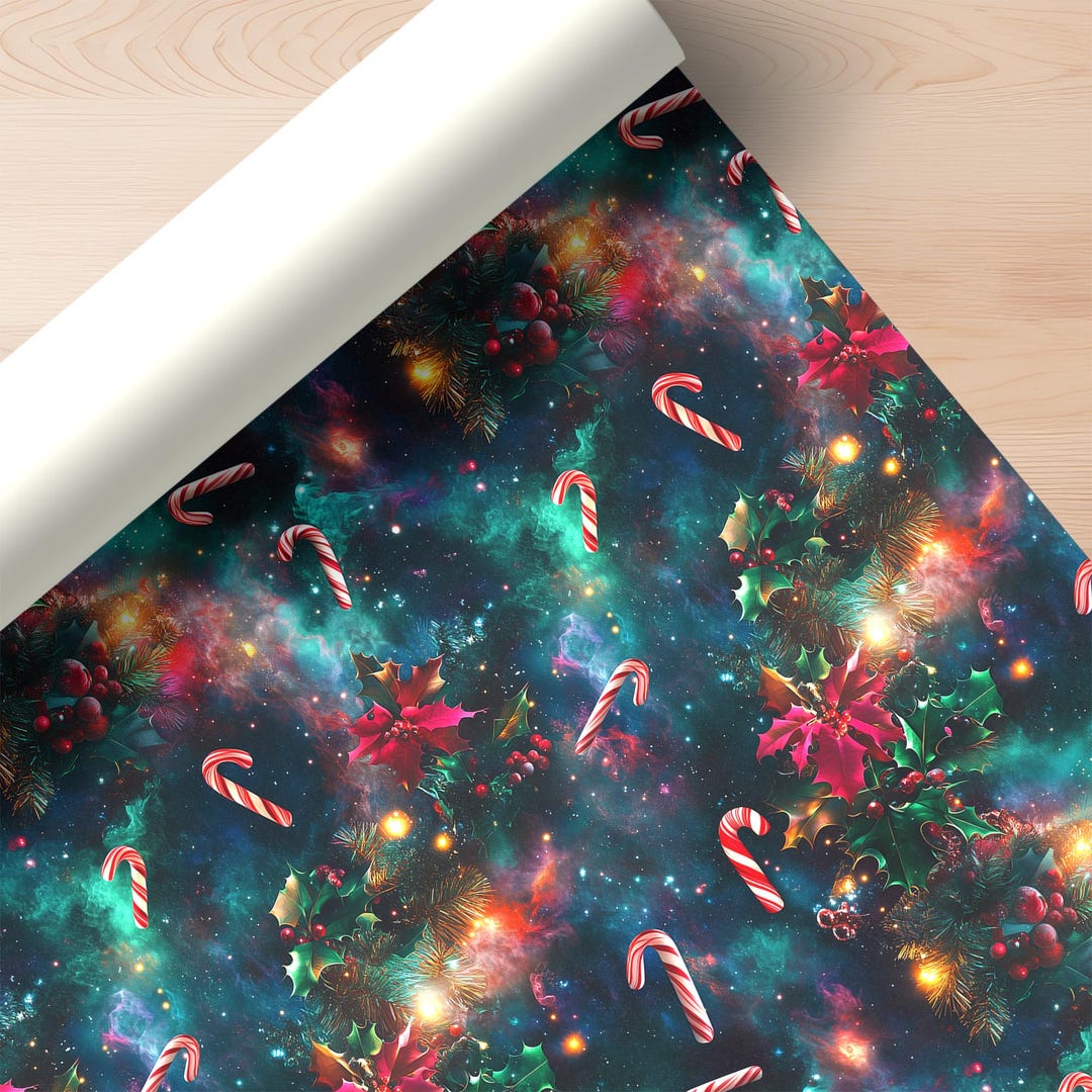 Cosmic Candycane Gift Wrap Interstellar Art Christmas Wrapping Paper ...