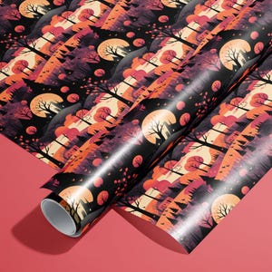 Halloween Landscape Gift Wrap, Autumn Wrapping Paper, Halloween Gift Wrap, Landscape Paper, Modern Fall Wrapping Paper, Spooky Wrap