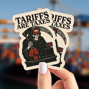 Le tariffe sono tasse - Adesivi in vinile laminato, confezione da 2 - Supporta le associazioni benefiche pro-democrazia - Satira politica anti-Trump - Adesivi economici MAGA