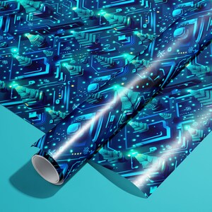 Isometric Christmas Circuit Board Wrapping Paper - Satin Finish