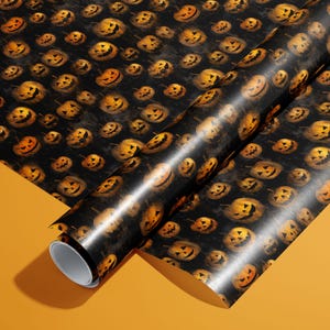 Jack-o-Lanterns Halloween Gift Wrap, Satin Finish Pumpkin Wrapping Paper, Halloween Gift Wrap, Modern Scary Halloween Gift Wrap