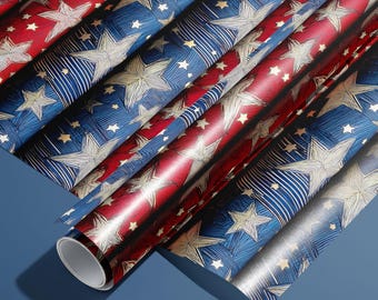 Patriotic Star Wrapping Paper: Red, White & Blue Americana Gift Wrap