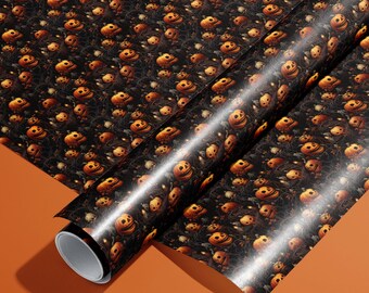Creepy Jack-o-Lantern Wrapping Paper – Halloween Skulls, Matte or Satin
