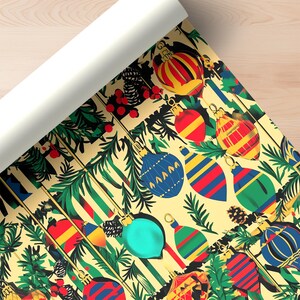 Retro Ornament Celebration - 1960's Vintage Style Christmas Wrapping Paper, Classic 60's Xmas Giftwrap in Satin Finish