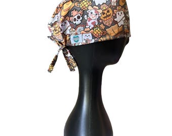 Halloween skull & ghosts  - veterinary scrub cap - nurse scrubs cap - dental surgical cap - Nurse Scrub cap