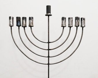 Handcrafted Carbon Steel Menorah, Modern Hanukkah Decoration