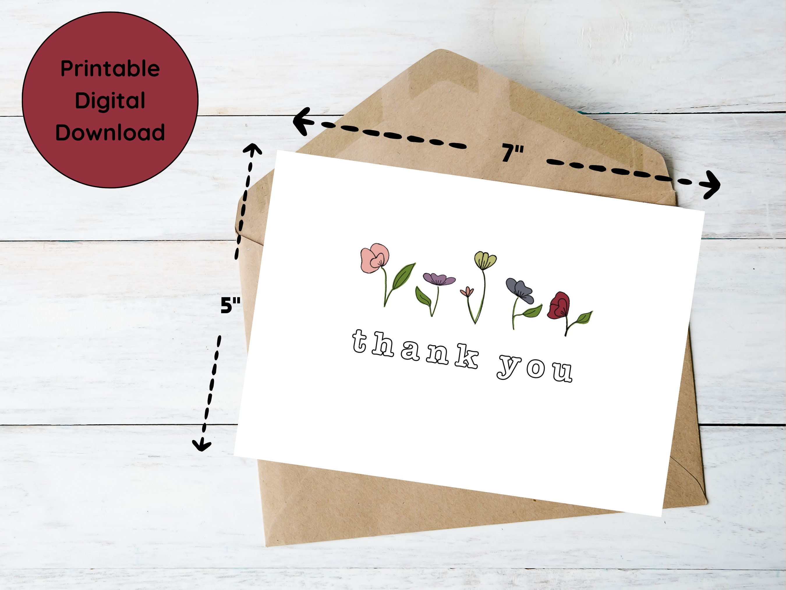 Printable Floral Thank You Card Typewriter Font Digital Download 5x7 - Etsy