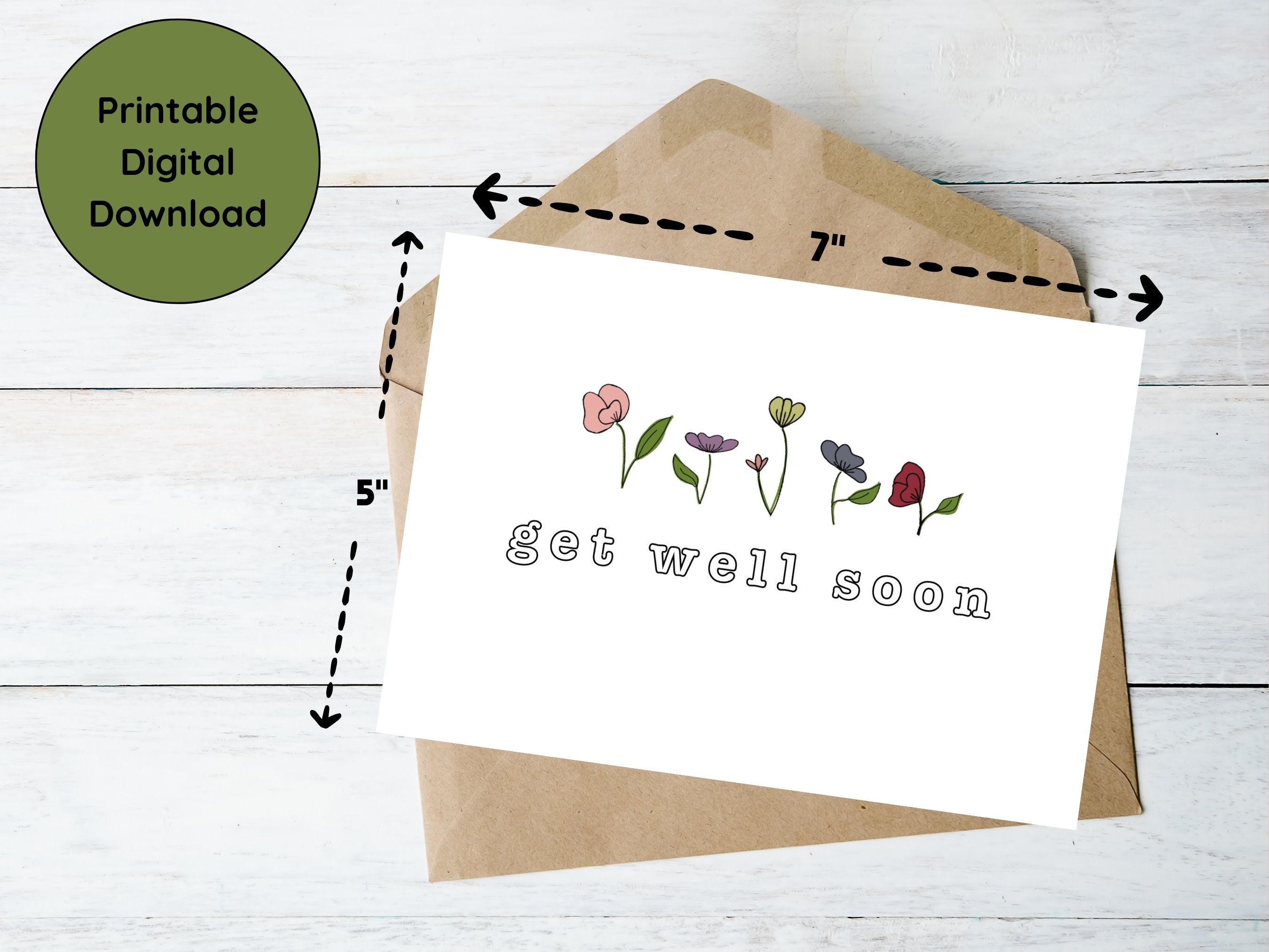 Printable Floral Get Well Soon Card Digital Download 5x7 - Etsy