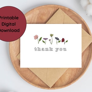 Printable Floral Thank You Card Typewriter Font Digital Download 5x7