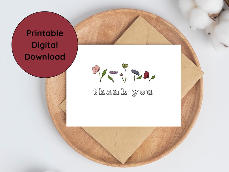 Printable Floral Thank You Card Typewriter Font Digital Download 5x7 - Etsy