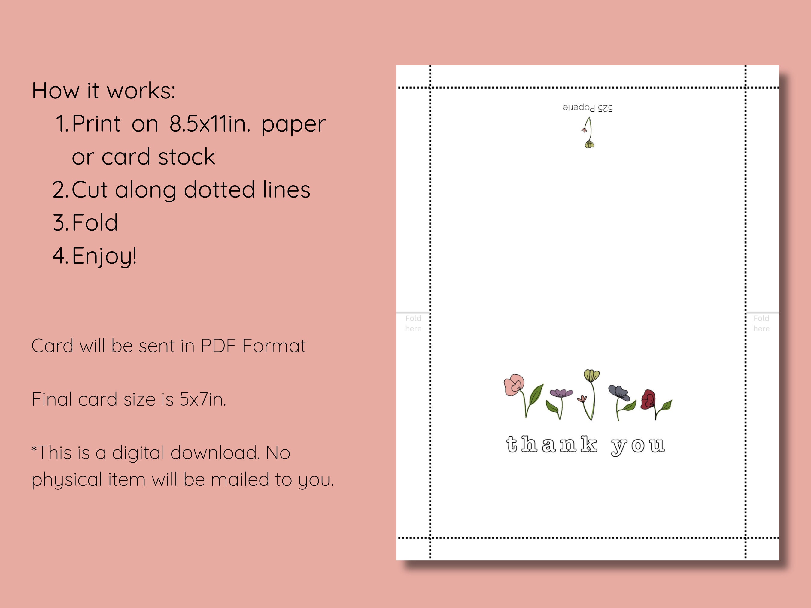 Printable Floral Thank You Card Typewriter Font Digital Download 5x7 - Etsy