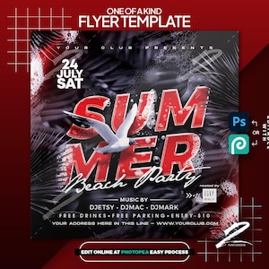 Summer Party Flyer Template: DIY Pool Party, Instagram Post (PSD Download)