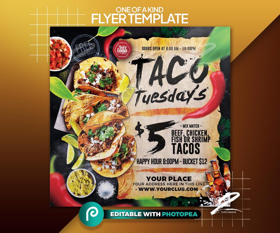 Taco Tuesday Flyer Template, Editable Mexican Restaurant PSD, Weekly ...