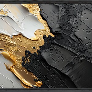 Set of Elegant Black, Gold and White Abstract Painting, Textured Impasto, Samsung Frame TV Art, Digital Download, Oil Wall Art, Marble image 4